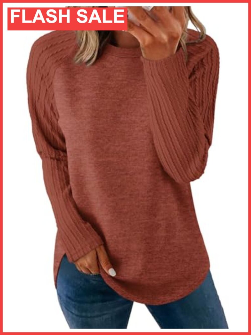 Womens Long Sleeve Tunic Sweatshirt Crewneck Loose Fit Curved Hem Casual Top